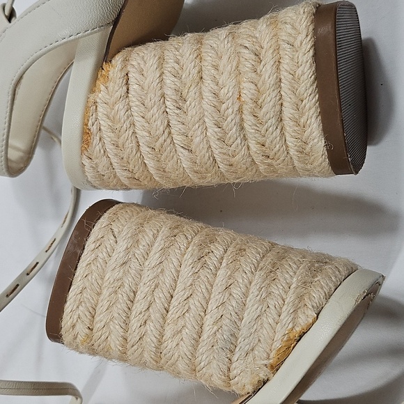 Gibson Latimer Tasha Sheep Leather Cream Ankle Wrap Jute Block Heel Sandal - Picture 15 of 16